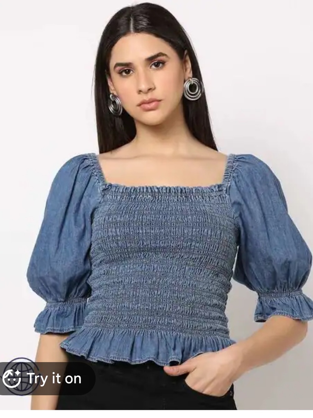 GAP Denim Smocked Peplum Top 100 cotton